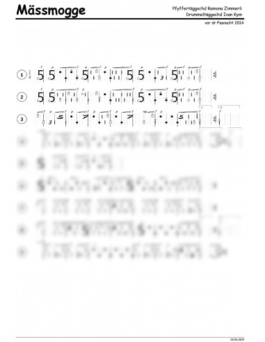 Mässmogge 2 Trommelnoten-Hieroglyphen zu Pfeifermarsch / Kym Ivan