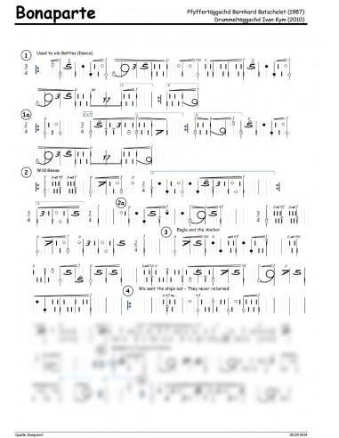 Bonaparte 2 Trommelnoten-Hieroglyphen zu Pfeifermarsch / Kym Ivan