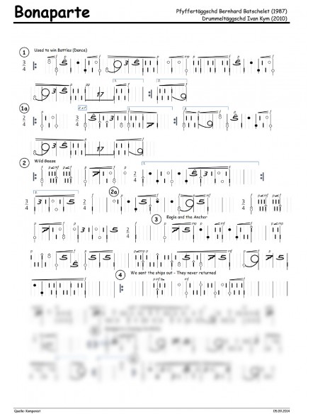 Bonaparte 2 Trommelnoten-Hieroglyphen zu Pfeifermarsch / Kym Ivan