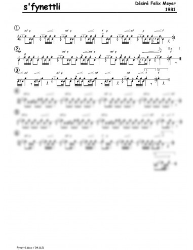 Fynettli, s / 2 Trommelnoten zu Pfeifermarsch / Meyer Désiré Felix