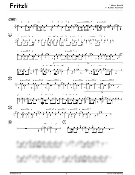 Fritzli 1 Trommelnoten zu Pfeifermarsch / Balmelli Marco