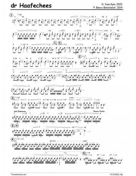Haafechees, dr / 1 Trommelnoten zu Pfeifermarsch / Kym Ivan