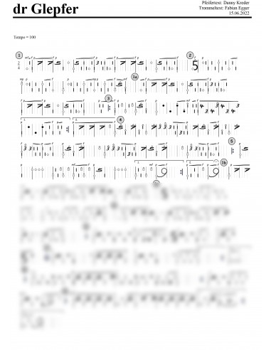 Glepfer, dr / 1 Trommelnoten-Hieroglyphen zu Pfeifermarsch / Egger Fabian