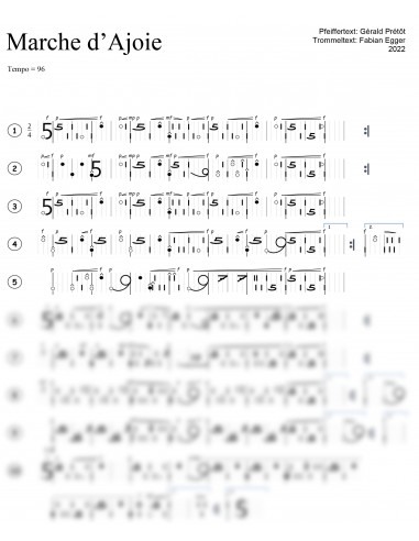 Marche d' Ajoie / 1 Trommelnoten-Hieroglyphen zu Pfeifermarsch / Egger Fabian