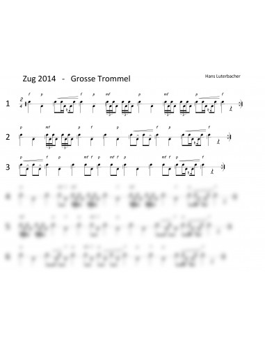Zug 2014 für Grosse Trommel / 2 Trommelnoten / Luterbacher Hans