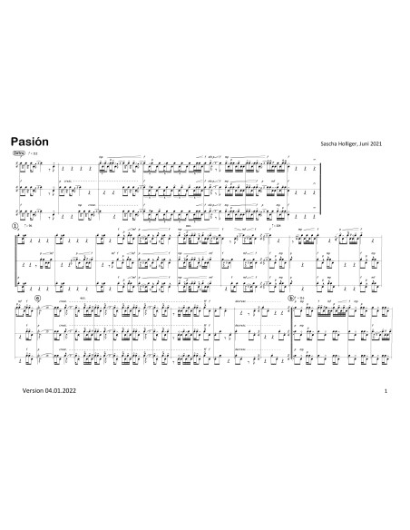 Pasión 1 Trommelnoten - Partitur / Holliger Sascha