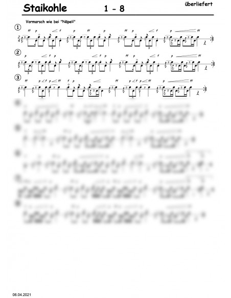 Staikohle 1 Trommelnoten / Überliefert