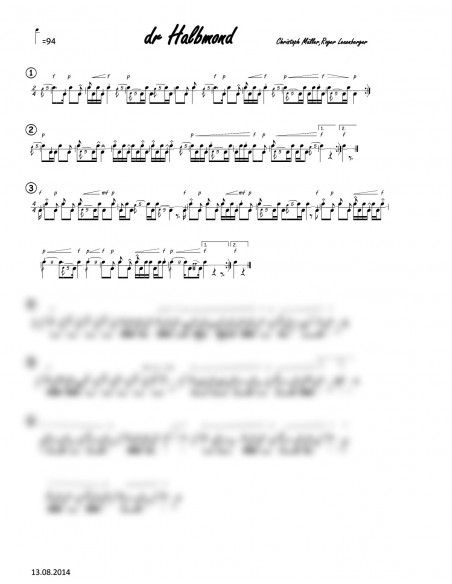 Halbmond, dr / 1 Partitur /  Trommel und Pfeifernoten / B. Freiermuth & C. Müller & R. Leuenberger  & Halbmond Clique
