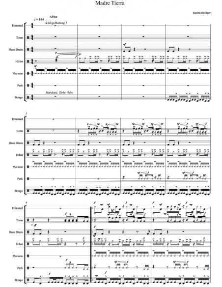 Madre Tierra 1 / Partitur inkl. Einzelstimmen / Trommelnoten / Holliger Sascha