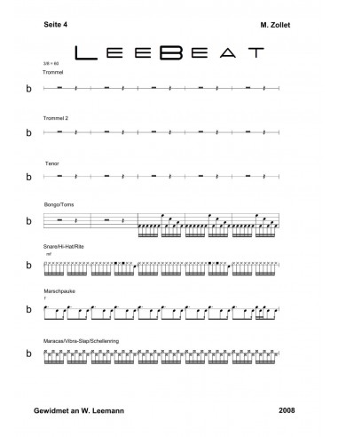 LeeBeat 1 / Partitur inkl. Einzelstimmen / Trommelnoten / Zollet Martin