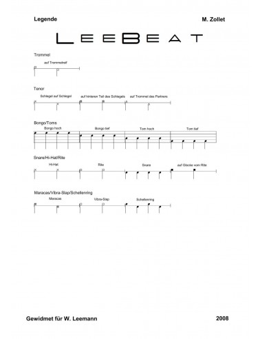 LeeBeat 1 / Partitur inkl. Einzelstimmen / Trommelnoten / Zollet Martin